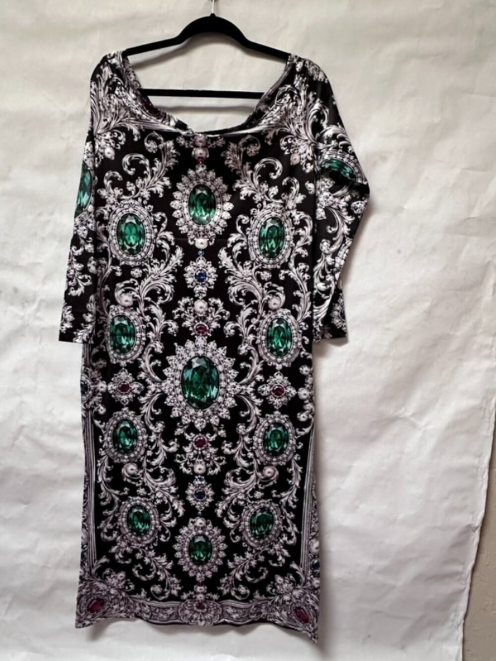Conceptual Subculture XL Off Shoulder Midi Dress Emerald Jewel Baroque Bodycon - Picture 6 of 8